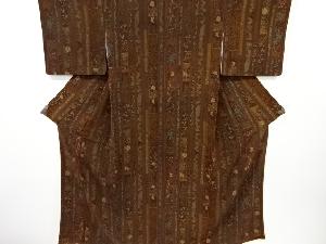 縮緬地竹縞に花模様小紋着物